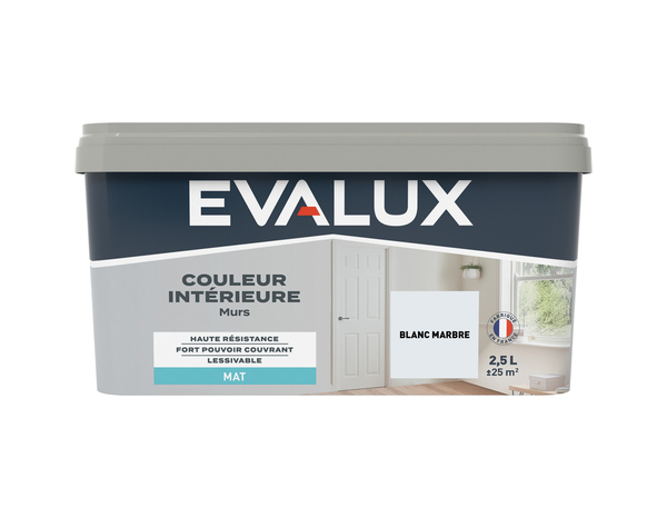 Peinture mur intérieur Mat 2,5 L Blanc marbre - Evalux - Brico Dépôt