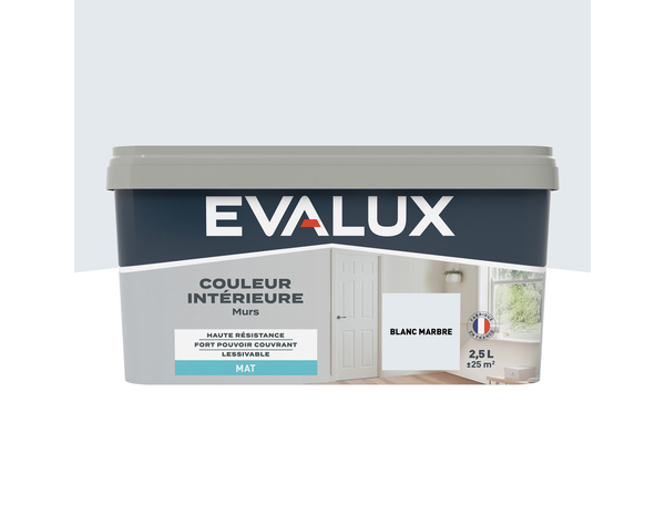 Peinture mur intérieur Mat 2,5 L Blanc marbre - Evalux - Brico Dépôt