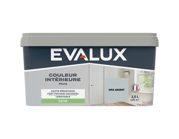 Peinture mur intérieur Satin 2,5 L Gris argent - Evalux - Brico Dépôt