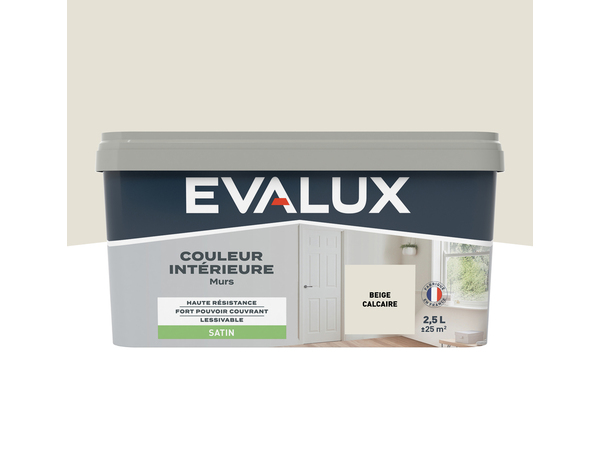 Peinture mur intérieur Satin 2,5 L Beige calcaire - Evalux - Brico Dépôt