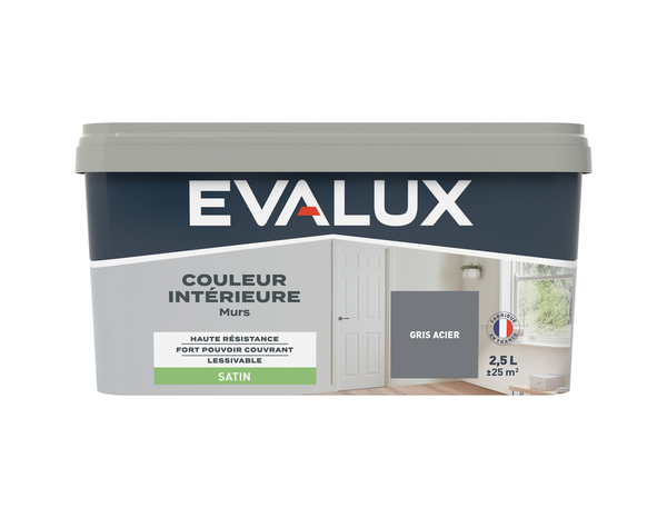 Peinture mur intérieur Satin 2,5 L Gris acier - Evalux - Brico Dépôt