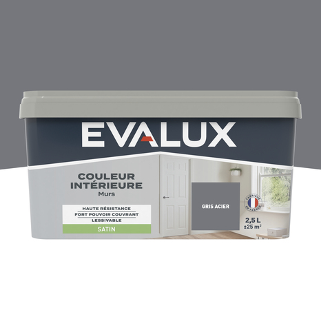 Peinture mur intérieur Satin 2,5 L Gris acier - Evalux - Brico Dépôt