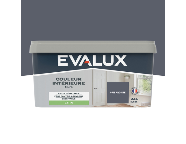 Peinture mur intérieur Satin 2,5 L Gris ardoise - Evalux - Brico Dépôt
