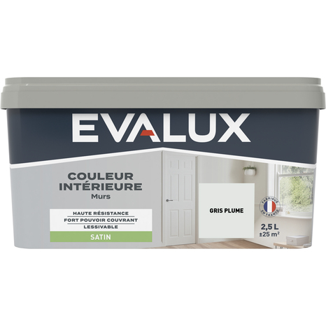 Peinture mur intérieur Satin 2,5 L Gris plume - Evalux - Brico Dépôt