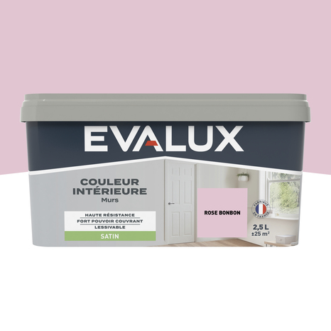 Peinture mur intérieur Satin 2,5 L Rose bonbon - Evalux - Brico Dépôt