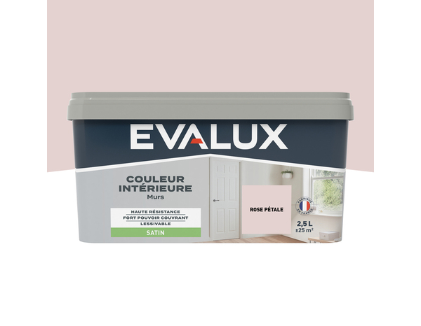 Peinture mur intérieur Satin 2,5 L Rose pétale - Evalux - Brico Dépôt