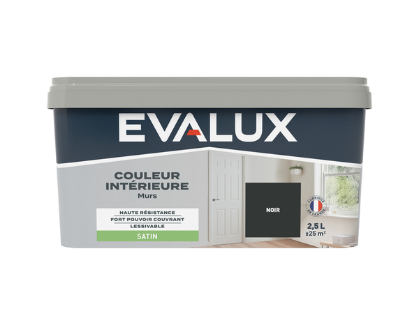 Peinture mur intérieur Satin 2,5 L Noir - Evalux - Brico Dépôt