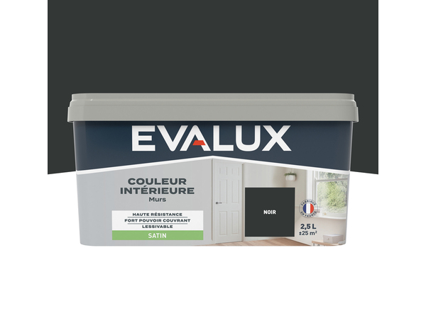 Peinture mur intérieur Satin 2,5 L Noir - Evalux - Brico Dépôt