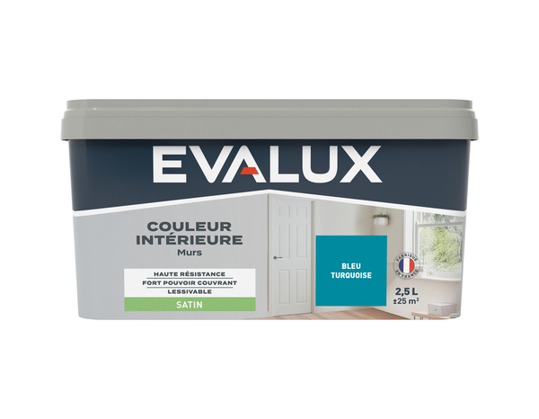Peinture mur intérieur Satin 2,5 L Bleu turquoise - Evalux - Brico Dépôt