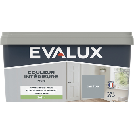 Peinture mur intérieur Satin 2,5 L Gris étain - Evalux - Brico Dépôt