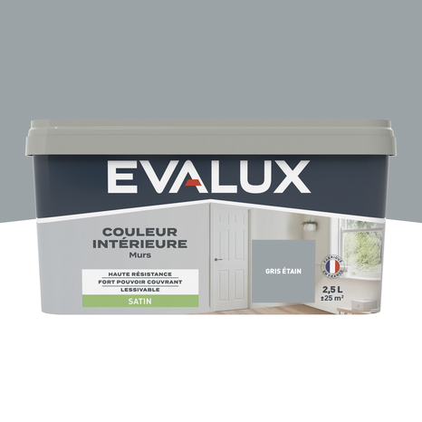 Peinture mur intérieur Satin 2,5 L Gris étain - Evalux - Brico Dépôt