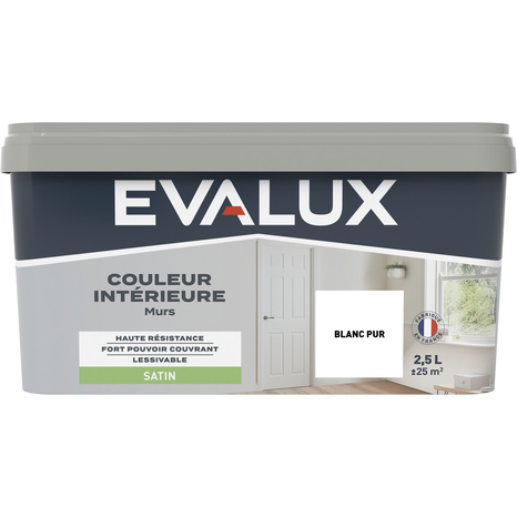 Peinture mur intérieur Satin 2,5 L Blanc pur - Evalux - Brico Dépôt