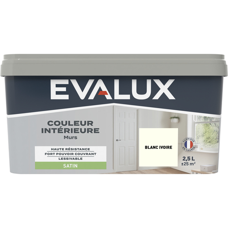 Peinture mur intérieur Satin 2,5 L Blanc ivoire - Evalux - Brico Dépôt