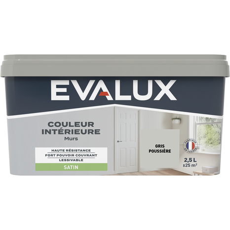 Peinture mur intérieur Satin 2,5 L Gris poussière - Evalux - Brico Dépôt