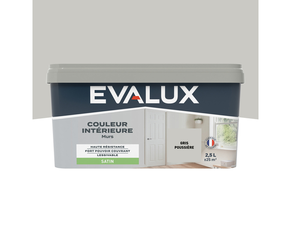 Peinture mur intérieur Satin 2,5 L Gris poussière - Evalux - Brico Dépôt