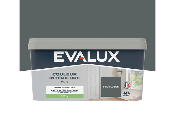 Peinture mur intérieur Satin 2,5 L Gris charbon - Evalux - Brico Dépôt