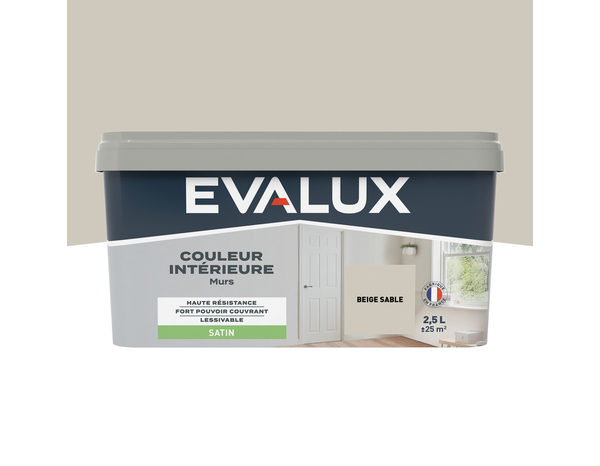 Peinture mur intérieur Satin 2,5 L Beige sable - Evalux - Brico Dépôt