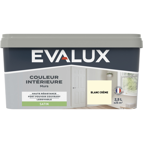 Peinture mur intérieur Satin 2,5 L Blanc crème - Evalux - Brico Dépôt