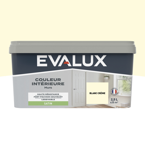 Peinture mur intérieur Satin 2,5 L Blanc crème - Evalux - Brico Dépôt