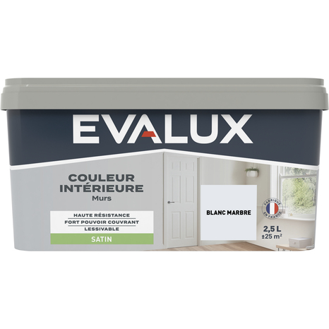 Peinture mur intérieur Satin 2,5 L Blanc marbre - Evalux - Brico Dépôt