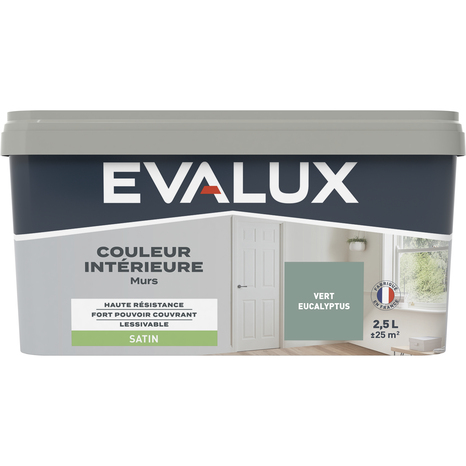 Peinture mur intérieur Satin 2,5 L Vert eucalyptus - Evalux - Brico Dépôt