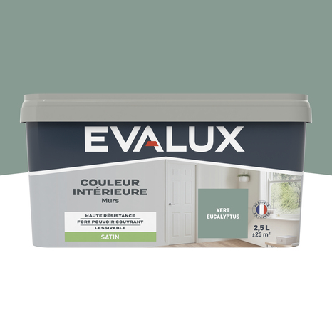 Peinture mur intérieur Satin 2,5 L Vert eucalyptus - Evalux - Brico Dépôt