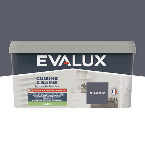 Peinture salle de bain et cuisine Satin 2,5 L Gris ardoise - Evalux - Brico Dépôt