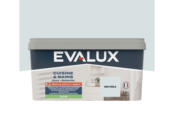 Peinture salle de bain et cuisine Satin 2,5 L Gris perle - Evalux - Brico Dépôt