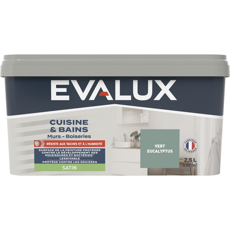 Peinture salle de bain et cuisine Satin 2,5 L Vert - Evalux - Brico Dépôt