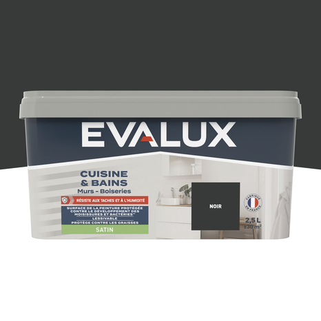Peinture salle de bain et cuisine Satin 2,5 L Noir - Evalux - Brico Dépôt