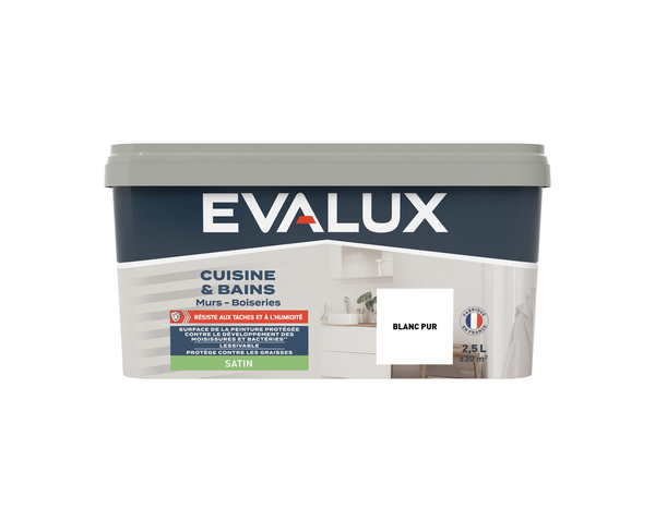 Peinture salle de bain et cuisine Satin 2,5 L Blanc pur - Evalux - Brico Dépôt