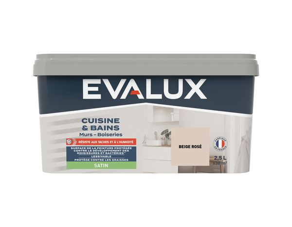 Peinture salle de bain et cuisine Satin 2,5 L Beige Rose - Evalux - Brico Dépôt