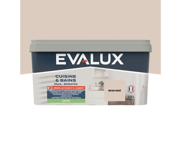 Peinture salle de bain et cuisine Satin 2,5 L Beige Rose - Evalux - Brico Dépôt
