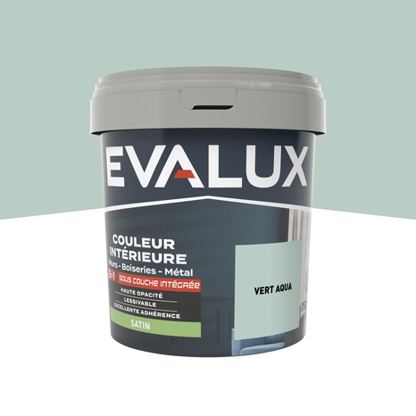 Peinture mur intérieur 2 en 1 Satin 0,75 L Vert aqua - Evalux - Brico Dépôt