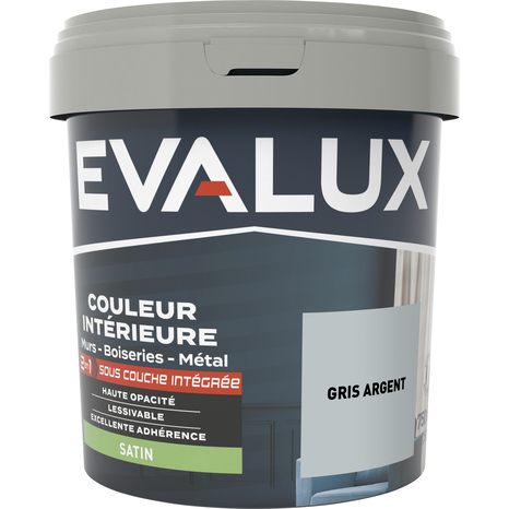 Peinture mur intérieur 2 en 1 Satin 0,75 L Gris argent - Evalux - Brico Dépôt