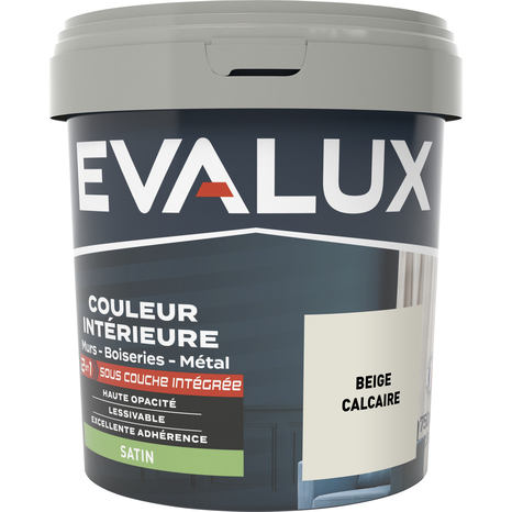 Peinture mur intérieur 2 en 1 Satin 0,75 L Beige calcaire - Evalux - Brico Dépôt