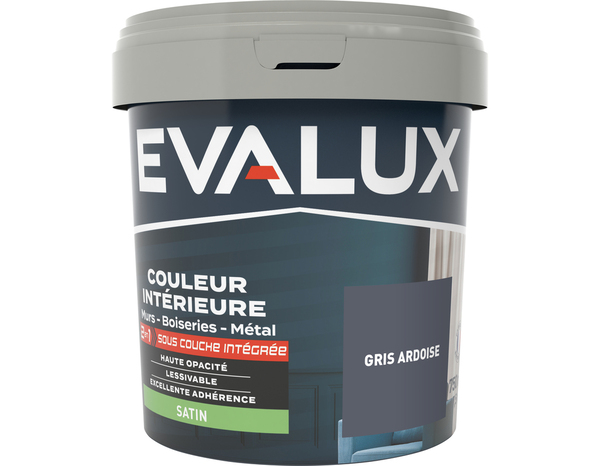 Peinture mur intérieur 2 en 1 Satin 0,75 L Gris ardoise - Evalux - Brico Dépôt