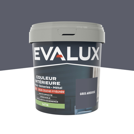 Peinture mur intérieur 2 en 1 Satin 0,75 L Gris ardoise - Evalux - Brico Dépôt