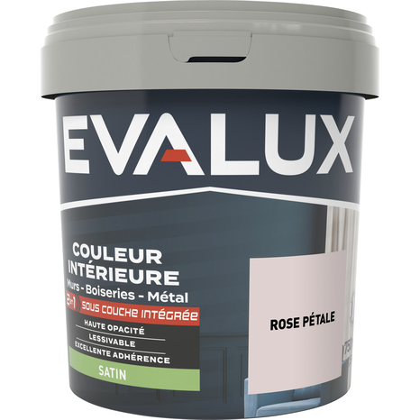 Peinture mur intérieur 2 en 1 Satin 0,75 L Rose pétale - Evalux - Brico Dépôt