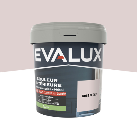Peinture mur intérieur 2 en 1 Satin 0,75 L Rose pétale - Evalux - Brico Dépôt