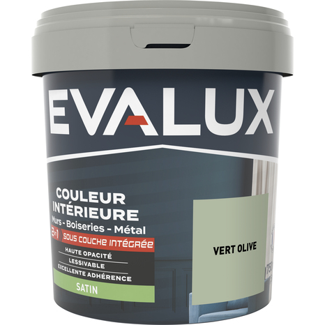 Peinture mur intérieur 2 en 1 Satin 0,75 L Vert olive - Evalux - Brico Dépôt