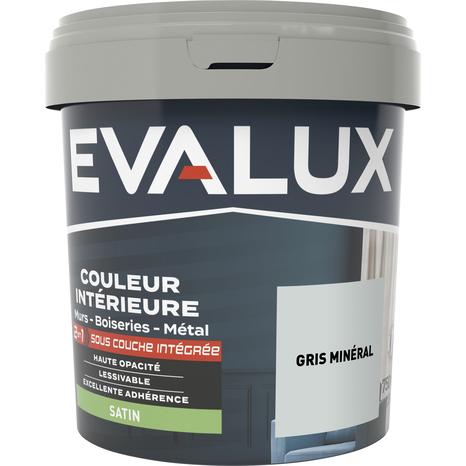 Peinture mur intérieur 2 en 1 Satin 0,75 L Gris minéral - Evalux - Brico Dépôt