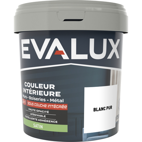 Peinture mur intérieur 2 en 1 Satin 0,75 L Blanc pur - Evalux - Brico Dépôt