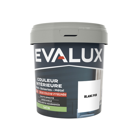 Peinture mur intérieur 2 en 1 Satin 0,75 L Blanc pur - Evalux - Brico Dépôt