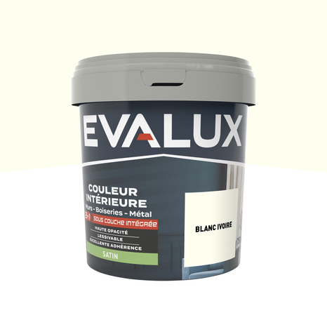 Peinture mur intérieur 2 en 1 Satin 0,75 L Blanc ivoire - Evalux - Brico Dépôt