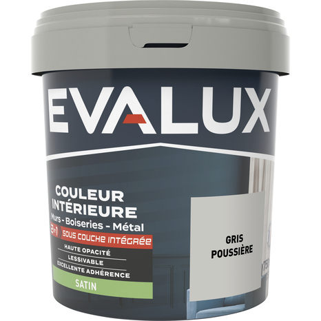 Peinture mur intérieur 2 en 1 Satin 0,75 L Gris poussière - Evalux - Brico Dépôt