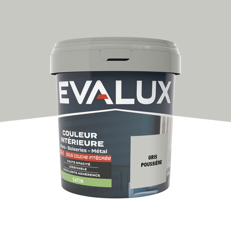 Peinture mur intérieur 2 en 1 Satin 0,75 L Gris poussière - Evalux - Brico Dépôt