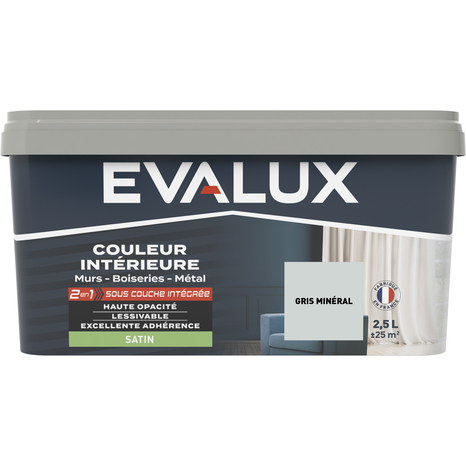 Peinture mur intérieur 2 en 1 Satin 2,5 L Gris minéral - Evalux - Brico Dépôt