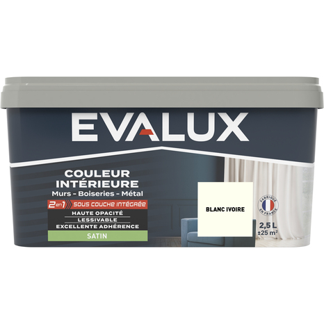 Peinture mur intérieur 2 en 1 Satin 2,5 L Blanc ivoire - Evalux - Brico Dépôt