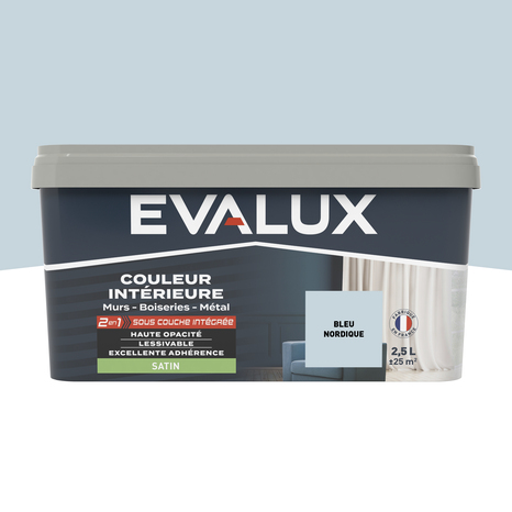 Peinture mur intérieur 2 en 1 Satin 2,5 L Bleu nordique - Evalux - Brico Dépôt